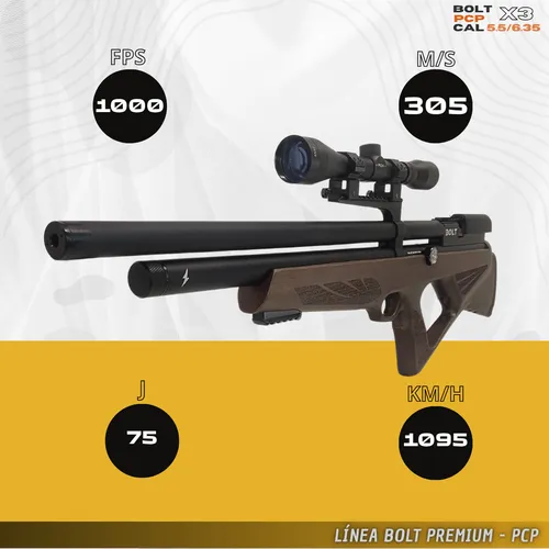 Rifle Aire Comprimido Pcp Bolt X3 Bullpup Combo Completo 3c.