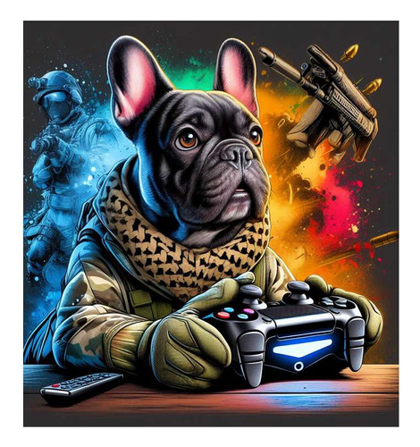 Vinilo 45x45cm Bulldog Frances Dog Playing Videogames