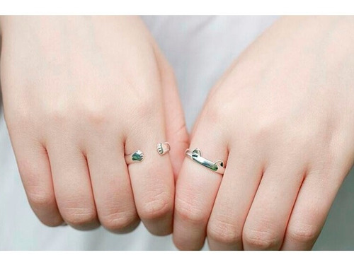 Anillo Orejas Y Patitas De Gato Ajustable Plata 925 Mujer Lb
