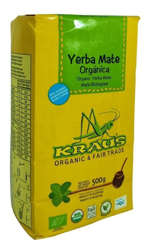 Yerba mate orgánica Kraus con palo 500g pack de 10 unidades