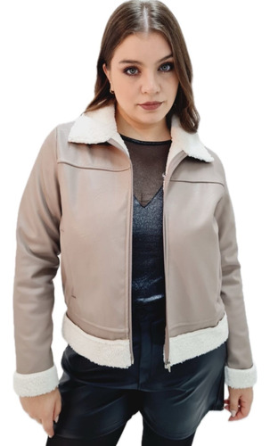 Campera Abrigo Cuerina Con Corderito Y Cierre Talles Grandes