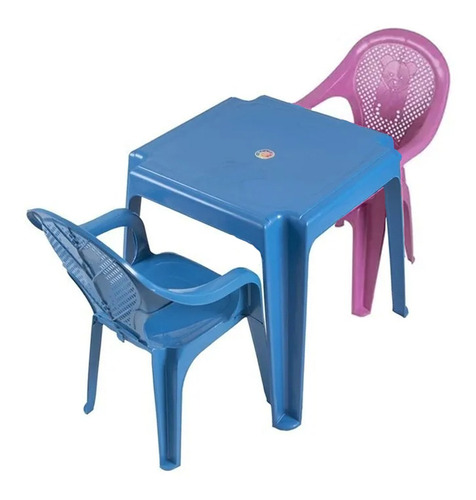 Kit Mesa Mais 2 Cadeiras Rosa E Azul Infantil 58x26cm Teddy