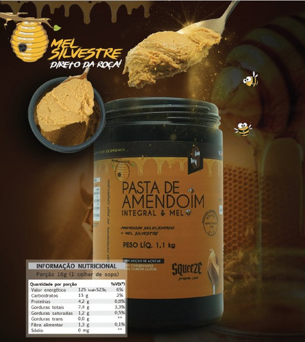 Pasta De Amendoim Integral & Mel 1,01kg Squeeze 100% Natural