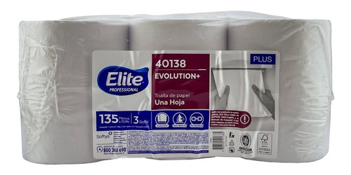  Toalla Elite Evolution Autocorte 3 Rollos X 135 Mts