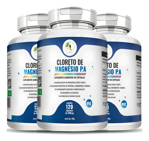 Kit C/3 Un. Cloreto De Magnésio P A 120 Cápsulas - Fits Life