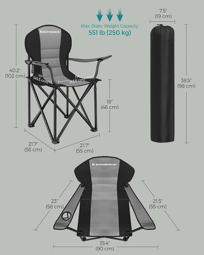 Silla De Camping Plegable, Soporta 551 Libras, Con Cómodo As