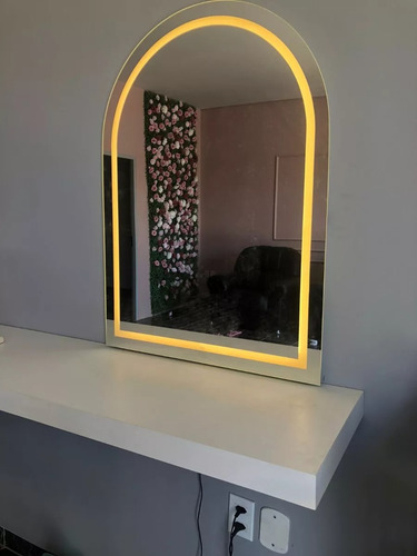 Espelho 2 Cores Led Oval Base Reta 150x70 Touch Screnn Moldura Sem Moldura