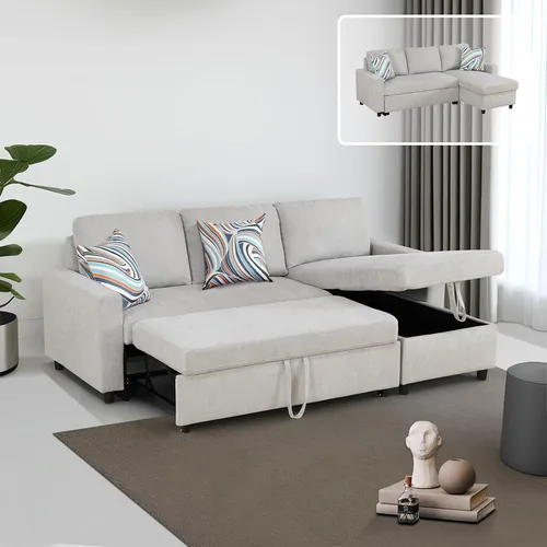 Sofá Cama Extraíble En Forma De L De 83 Pulgadas Con Diván