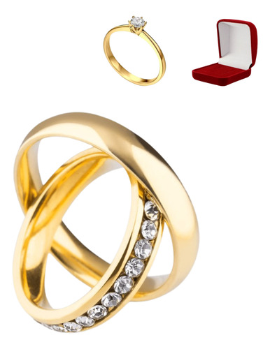 Par De Aliança Noivado E Casamento Banhada A Ouro 4mm