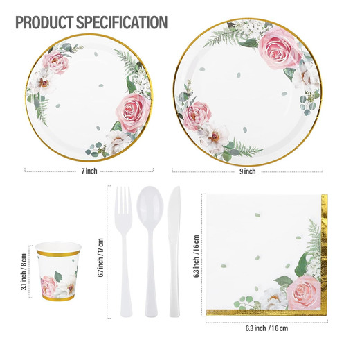 Set De Vajilla De Fiesta Diseño De Flores Para 24 Invitados Blanco L-0001 Flores