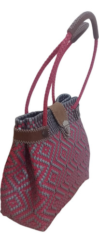 Bolso De Dama Tote Rosa Y Gris Hecha A Mano Ecologica