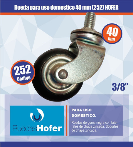 Imagen 2 de 4 de Rueda Uso Domestico Base Giratoria A Rosca 40mm (252) Hofer