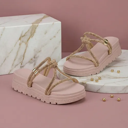 Sandália Menina Infantil Rasteira Strass Sola Tratorada Leve