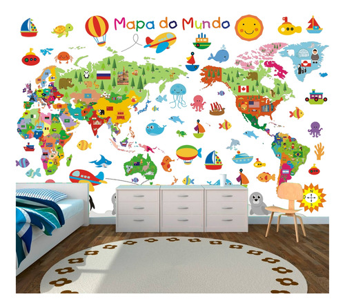 Papel De Parede Infantil Mapa Mundi Adesivo Gigante Bebe M13