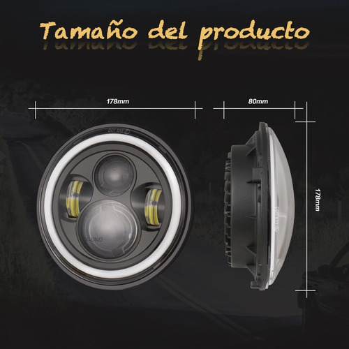 Imagen 8 de 8 de Faro Led 7'' Redondo Jeep/moto | Alto/ Bajo | Ojos De Ángel