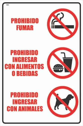 Cartel Prohibido Ingresar Con Animales Alimentos Fumar 20x30