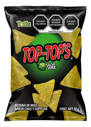 Botana Top Tops Salsa Verde 6 Piezas De 52 Gramos C/u