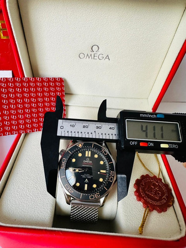Reloj Pulsera Omega Seamaster Detalles Naranjas T Plata Negro Negro (Usado)