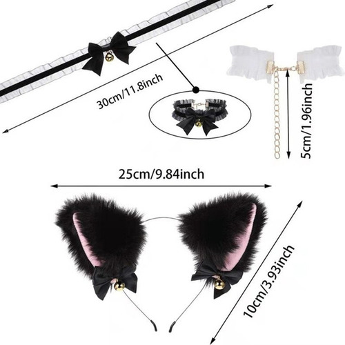 Diadema Con Orejas De Gatito De Piel Sintética Con Collar De