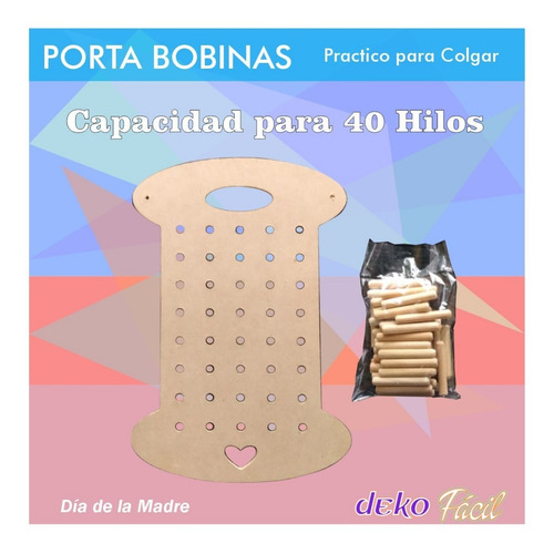 Porta Bobinas X2 P/ 40 Hilos Fibrofacil Soportes De Madera