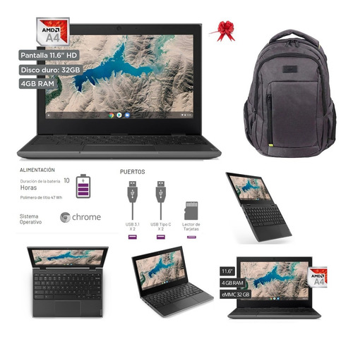 Laptop Lenovo Chromebook 100e Amd A4 4gb 32gb Wifi