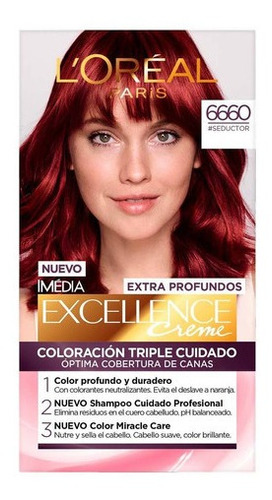 Kit Tintura L'Oréal Paris  Excellence Extra profundos tono 6660 seductor para cabello