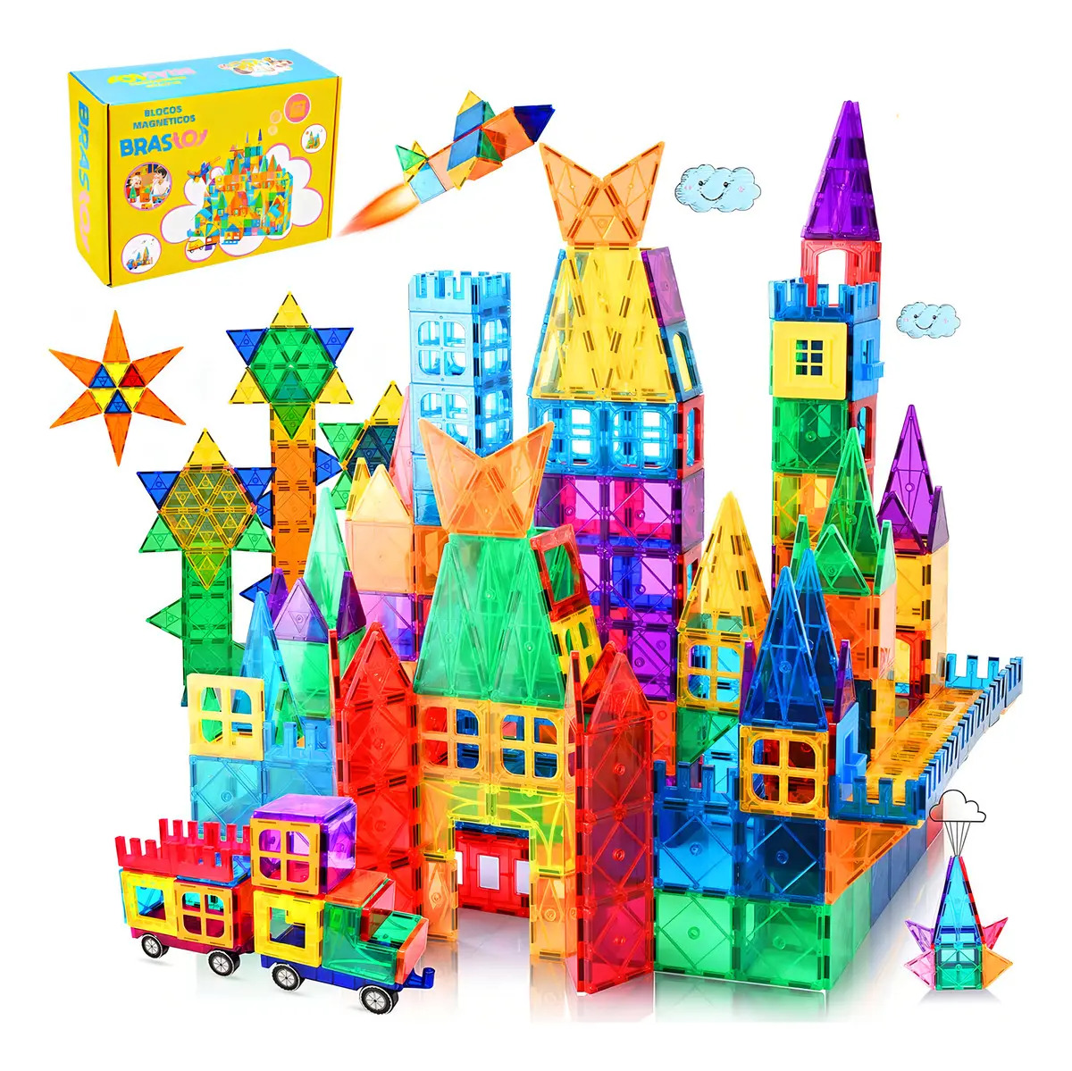 Brastoy Blocos Magnéticos Brinquedo Educativo Educação Infantil 65 Pecas Construção Empilhamento Jogo