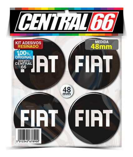 Kit 4 Adesivos Resinados Roda 48mm Fiat Logo Preto