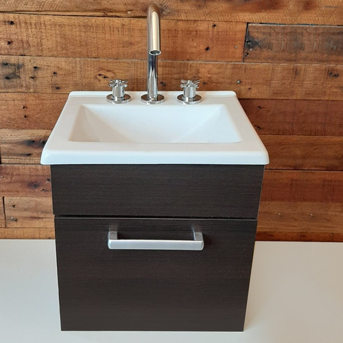 Vanitory Baño Melamina Wengue Puerta Bacha 40 Cm Colgante