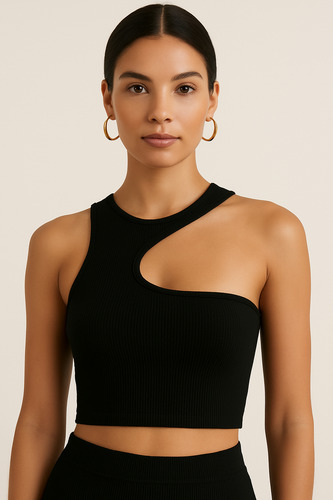 Pack 3 Tops Mujer Asimétricos Rib, Negro Beige Blanco Moda Blanco/negro/camel Rayas M