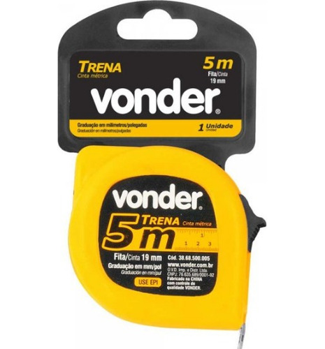 Trena De Aço 5 Metros Com Trava 19mm Fita Medidor Vonder