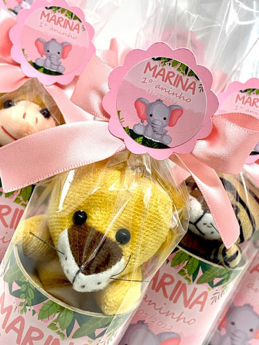 Imagem 2 de 7 de Kit Lembrancinha Safari Rosa Pelúcia No Cofrinho - 10 Kits