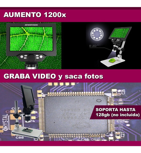 Imagen 3 de 5 de Microscopio Optico Digital 1200x Electronico Pantalla Led Hd
