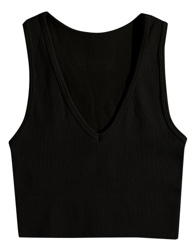 25 Camiseta Sin Mangas Elástica Para Mujer, Cuello En V,