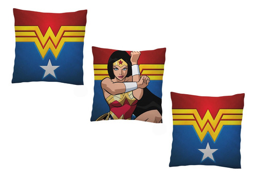 3 Almohadones 30x30 Cm Wonder Woman Dc Mujer Maravilla