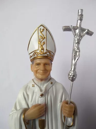 Imagem De Papa Joao Paulo Ii 22cm Em Resina Cor Pintura A Mão