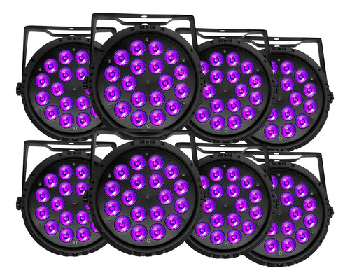 Kit 8 Canhão Refletor Par 64 18 Led Cree 12w Rgbw Dmx Slim