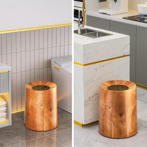 Cubo De Basura De Grano De Madera, Cubo De Basura L. Marrón