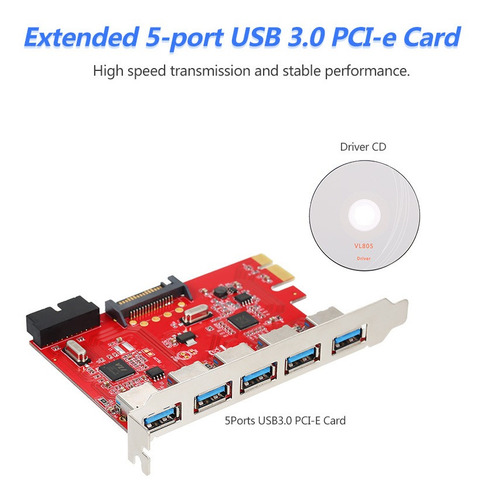 Pci-e Para Usb 3.0 5 Portas Cart?o De Expans?o Expressa Mini
