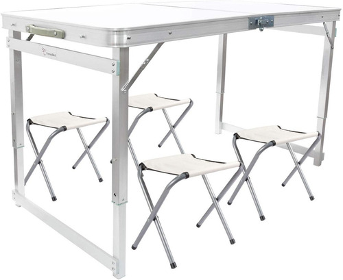 Mesa Plegable + 4 Sillas Portatil Viajera Playa Camping
