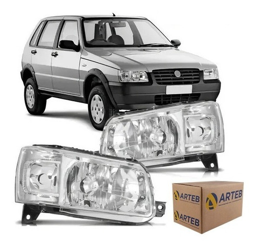 Par Farol Máscara Cromada Fiat Uno Fire Mille Way 2004 2005