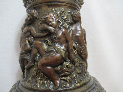 Antiguo Par Cráteras Ánforas Petit Bronce Italiano Relieve (Usado)