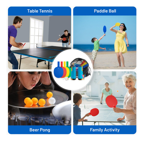 Juego De 4 Paletas De Ping Pong Con Red Y 2 Pelotas Varía