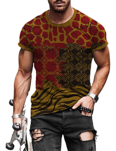 Nueva Camiseta Delgada Con Estampado Étnico Top Con Cuello E