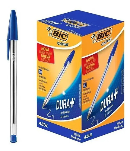 Caneta Esferográfica Bic Cristal Dura+ cor Azul - Caixa 50 Unid