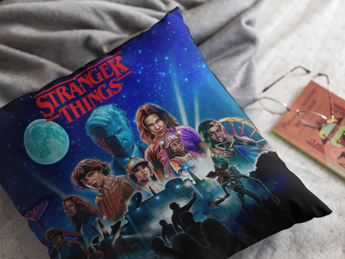 Cojin Almohada De Stranger Things Tela Suave Azul Liso