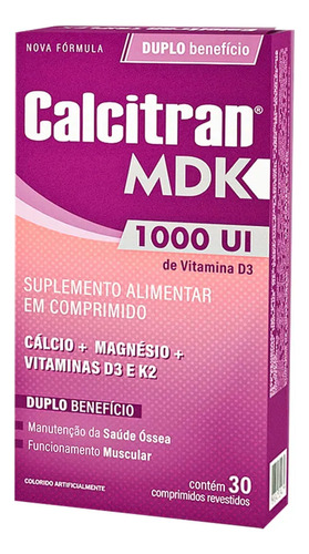 Calcitran Mdk 1.000ui 30 Comprimidos Revestidos Sabor Sem Sabor