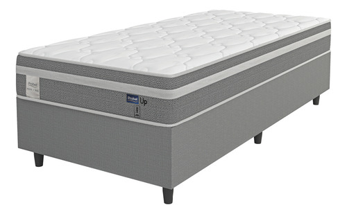 Cama Probel box colchão solteiro molas ensacadas euro in up 88x188x64cm cinza branco suporta até 110kg