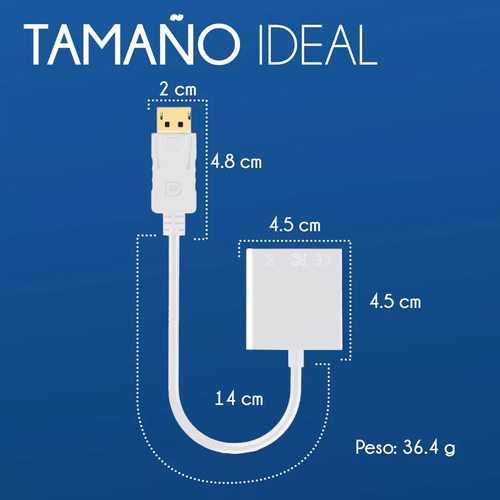Cable Conector Convertidor Displayport Macho A Hdmi Hembra Color Blanco