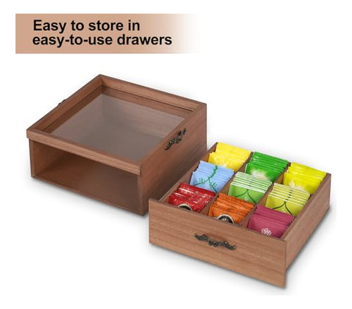 Organizador De Té De Madera Con 9 Compartimentos
